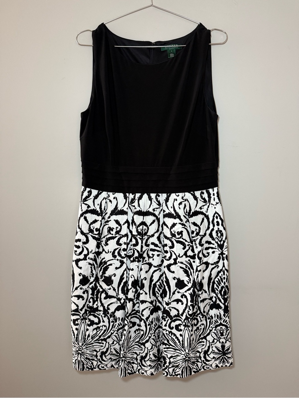 Lauren Ralph Lauren Black Bodice with White & Black Floral Midi Skirt Office
